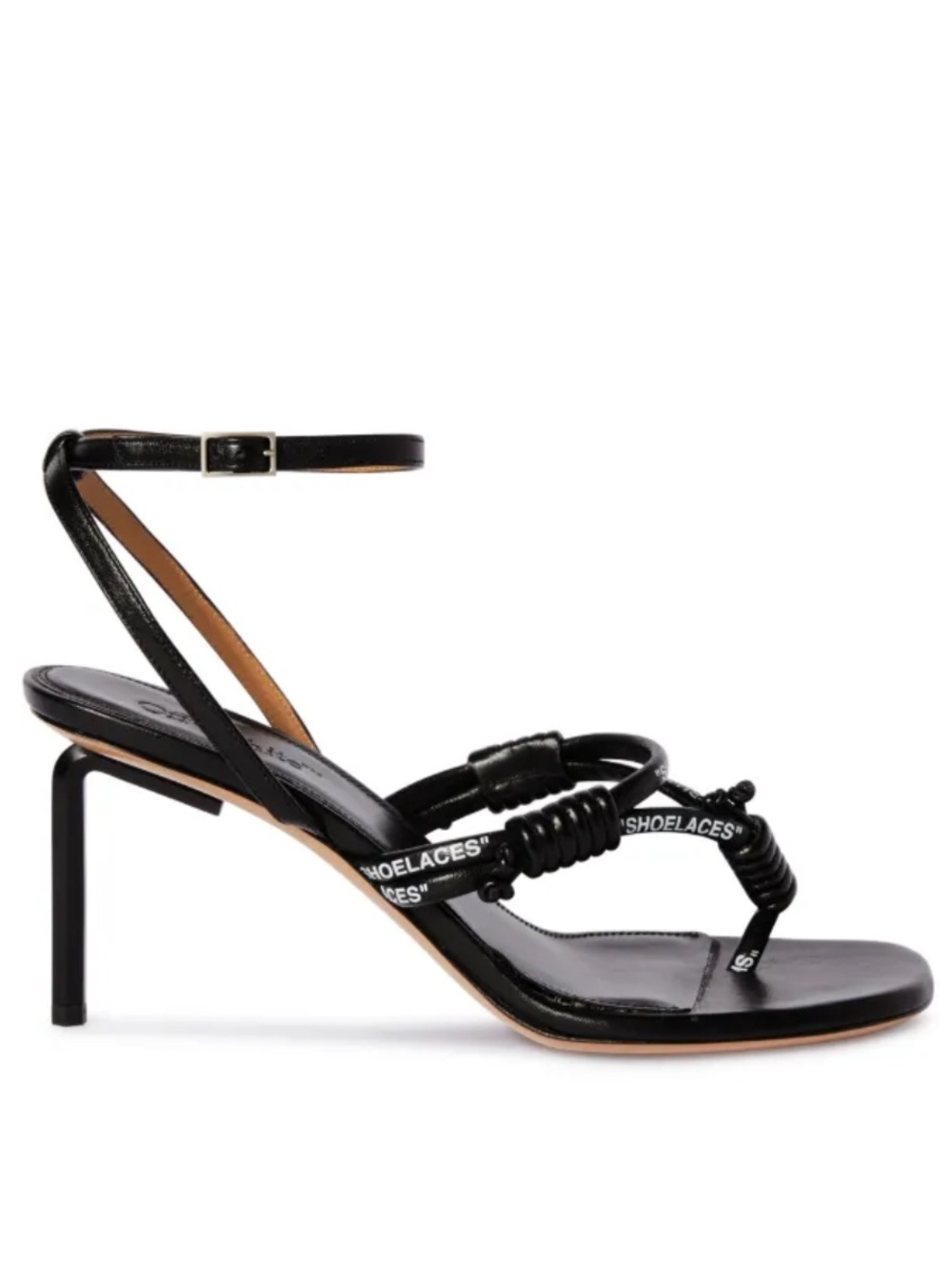 Off-White Black Ankle-Strap Stiletto Sandal with 'SHOELACES' Wrap Detail